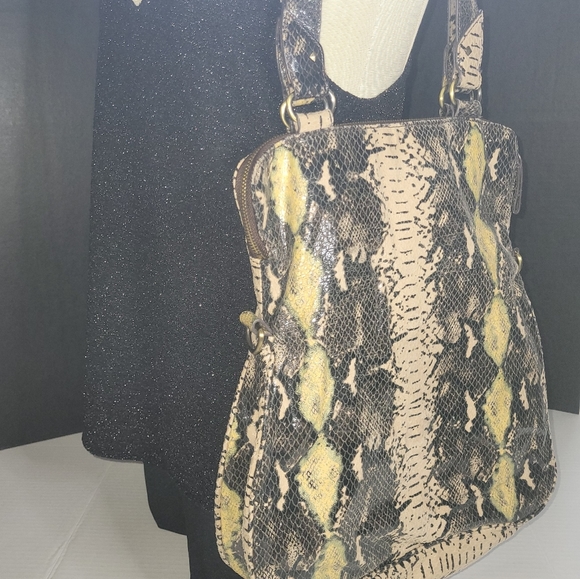 GRETTA Patent Python Hobo Bag Shoulder Black Creme - Picture 9 of 15